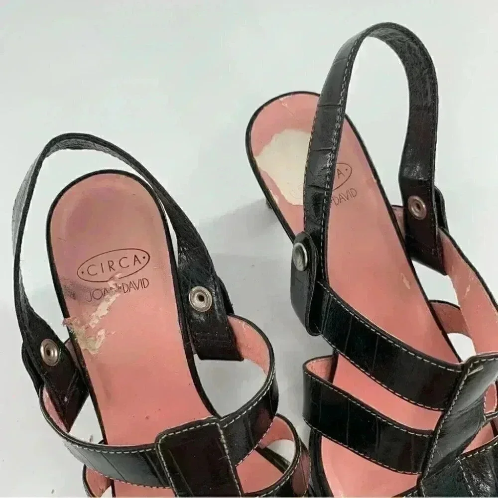 Joan and David heels size 6.5 black leather vintage 80s 90s tortoise embrossed